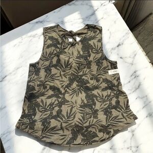 Old Navy Tropical Palm Tonal Olive print Summer tie-back Tank Women Sz XL NEW